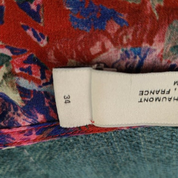 Iro Paris Hurl Blouse Red Floral V Neckline Long Sleeve sz EUR 34 US 0-2 XS - Picture 9 of 9